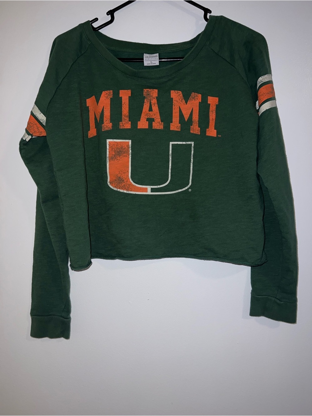 Ladies UM Miami Canes Long Sleeve Crop Sweater Green